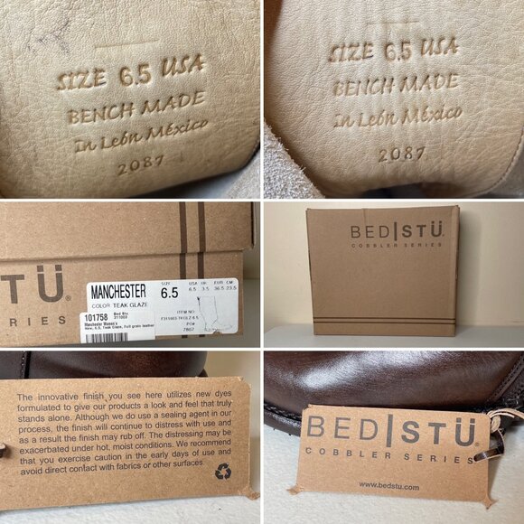 BED STU Manchester Distressed Brown Leather Tall Riding Boots BedStu Size 6.5 - Picture 16 of 16